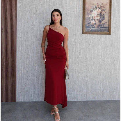 Asymmetrical One-shoulder Off-the-shoulder Dress