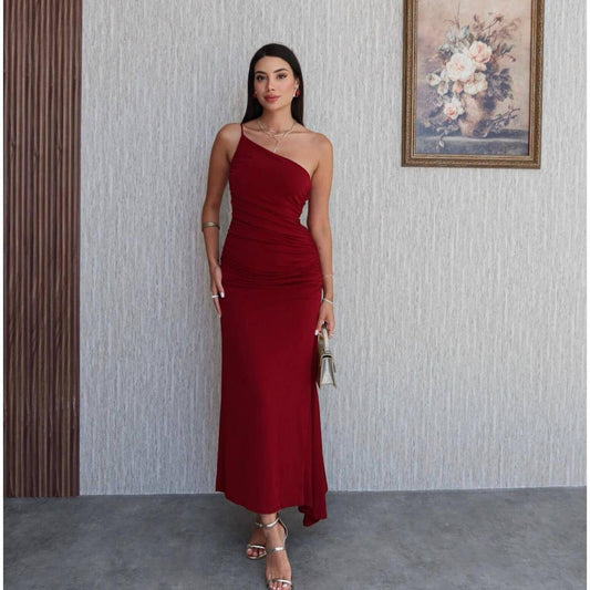 Asymmetrical One-shoulder Off-the-shoulder Dress