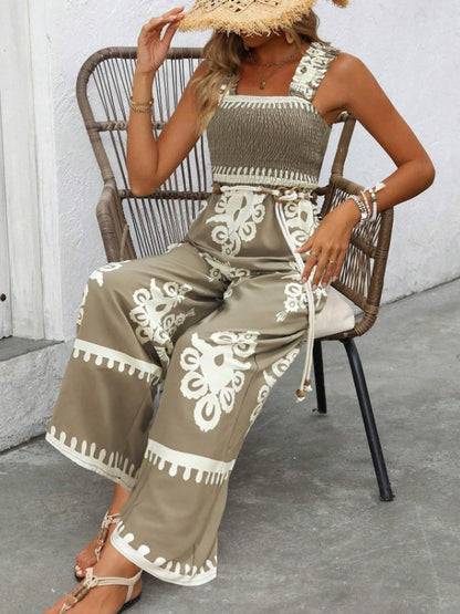 Women's Vacation Casual Sleeveless Printed Wide Leg Jumpsuit