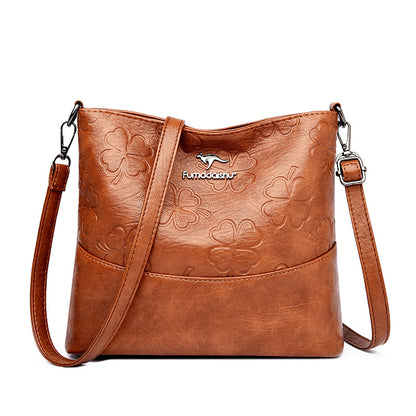 Soft Leather Bucket Bag Women's New Fashion Leather Embossed Large Capacity