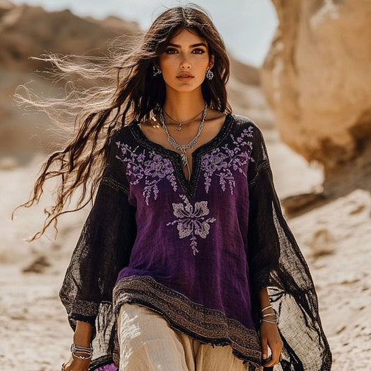 Bohemian Style Patchwork Art Print Loose Shirt