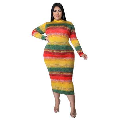 Tight-fitting Sexy Printed Plus-size Dress
