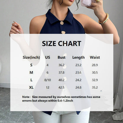 Women's Elegant Solid Sleeveless Vest - Button Front Lapel Top, Slim Fit Camisole For Spring&Summer