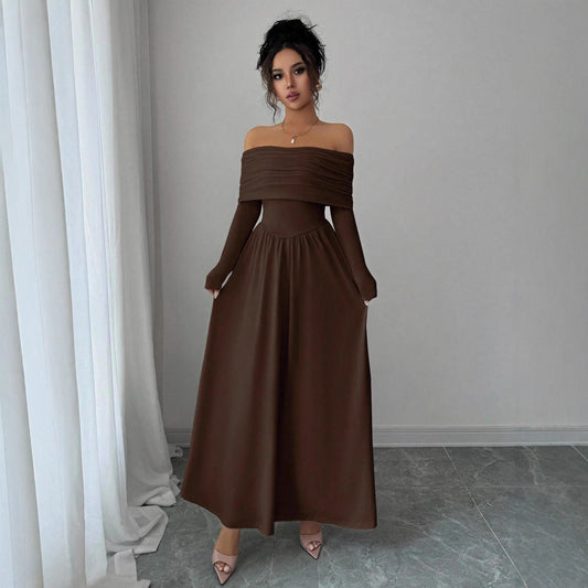 Women's Solid-Color French-Style Off-the-Shoulder Knitted Dress
