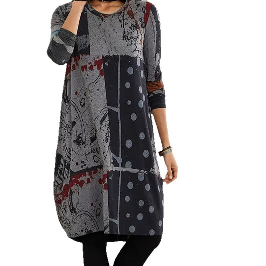 Women's Plus Size Abstract Printing Vintage Dress