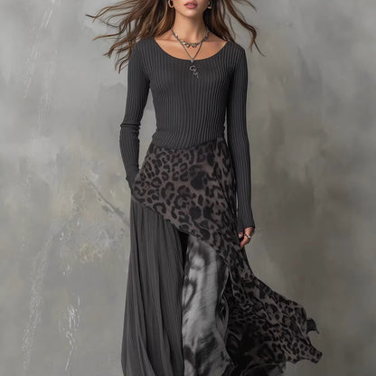 Leopard-print Elastic Waist Maxi Dress