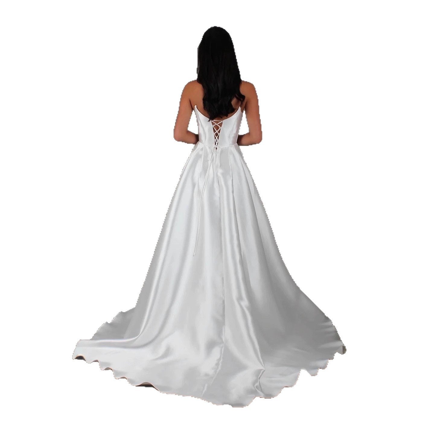 White Satin Slit Pocket Bandage Wedding Dress