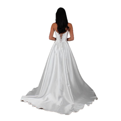 White Satin Slit Pocket Bandage Wedding Dress
