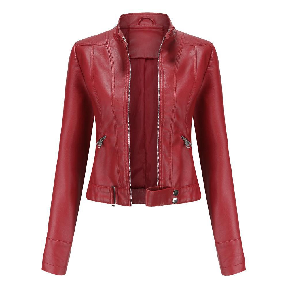 Short Leather Jacket Stand Collar Jacket Thin