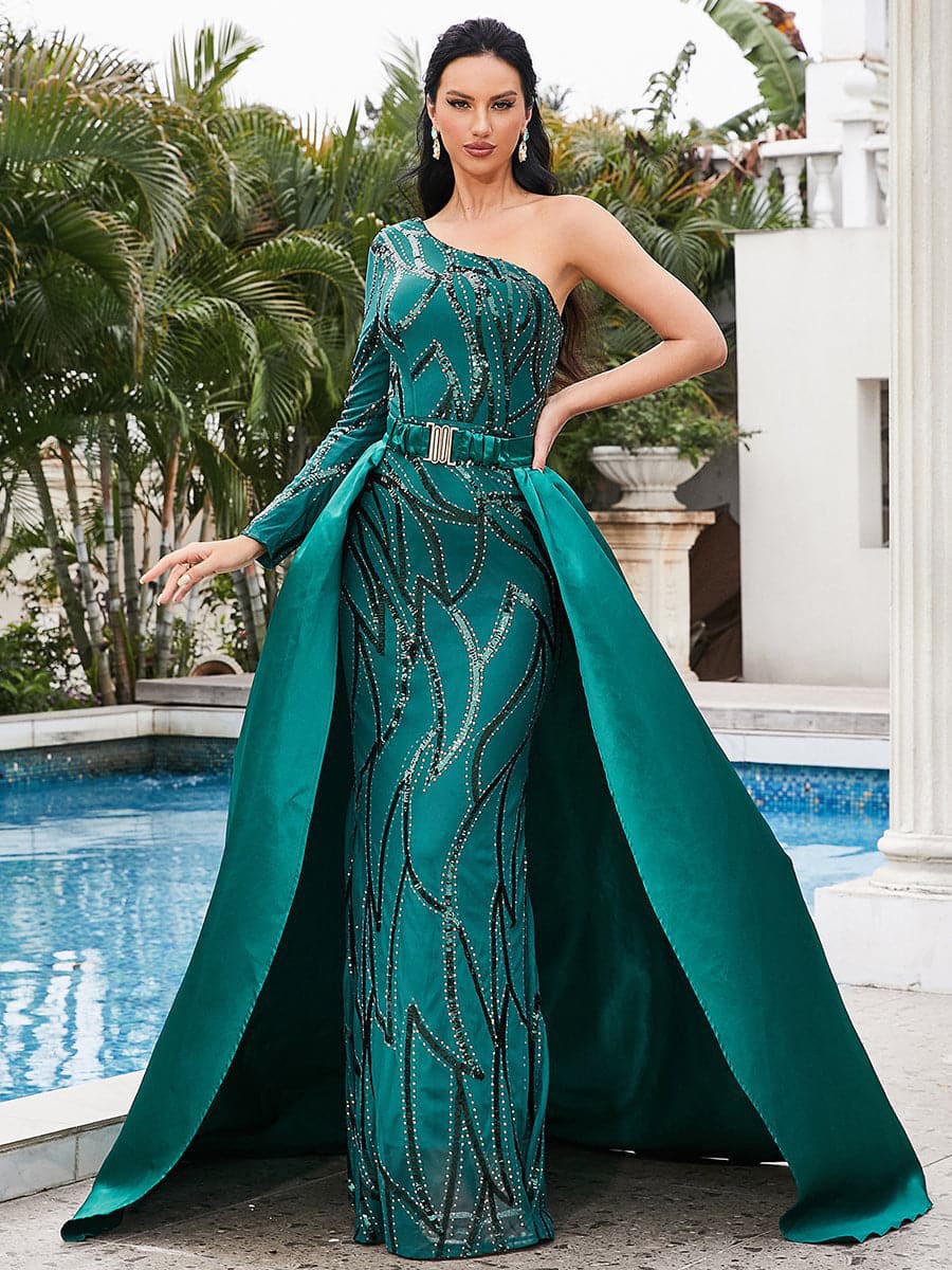 Mid-waist Off-the-shoulder Hostess Evening Gown Maxi Dress For Banquets