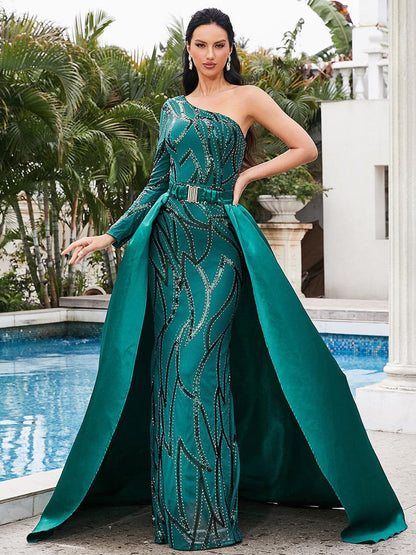 Mid-waist Off-the-shoulder Hostess Evening Gown Maxi Dress For Banquets