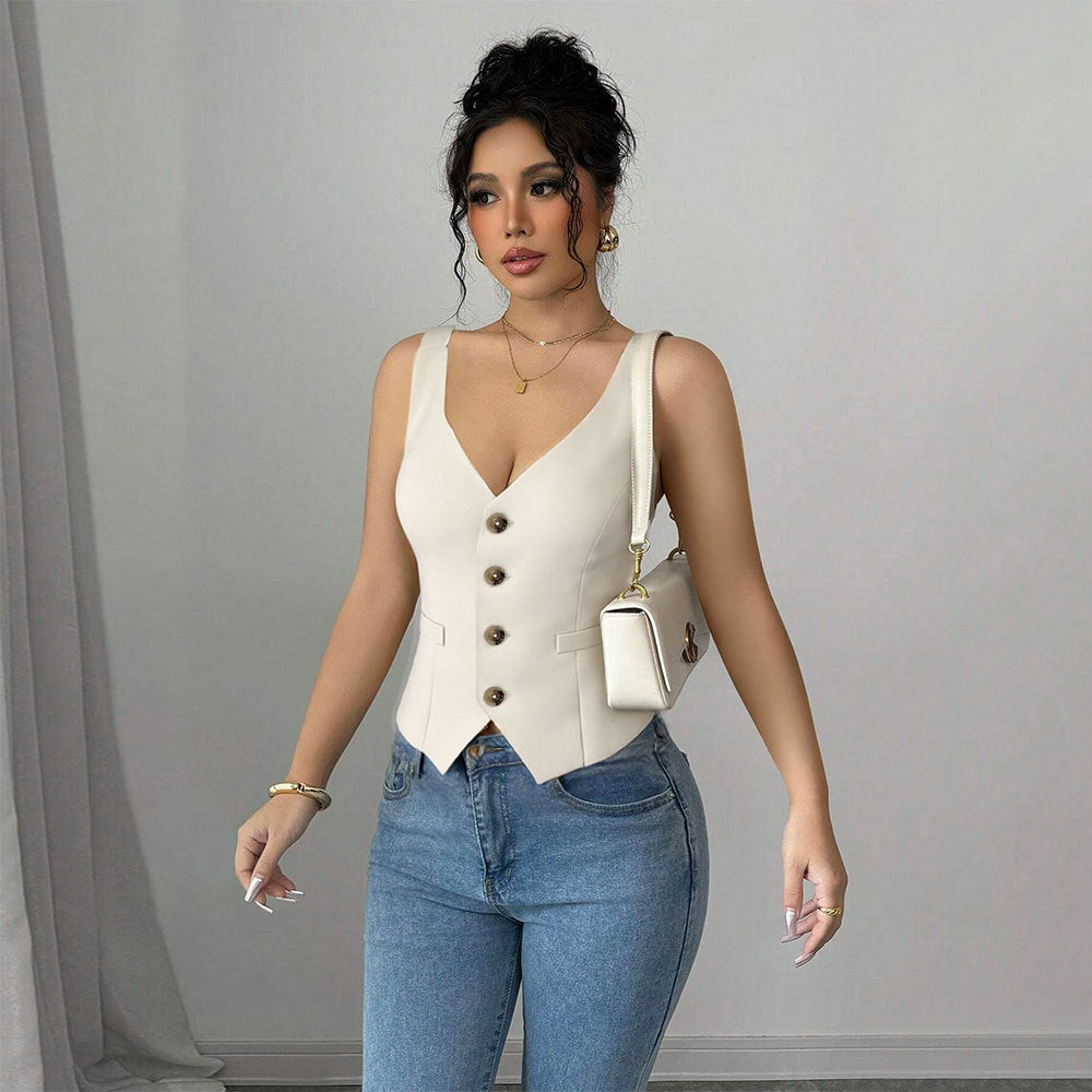 Retro Spicy Girl Style Single-breasted Suit Vest
