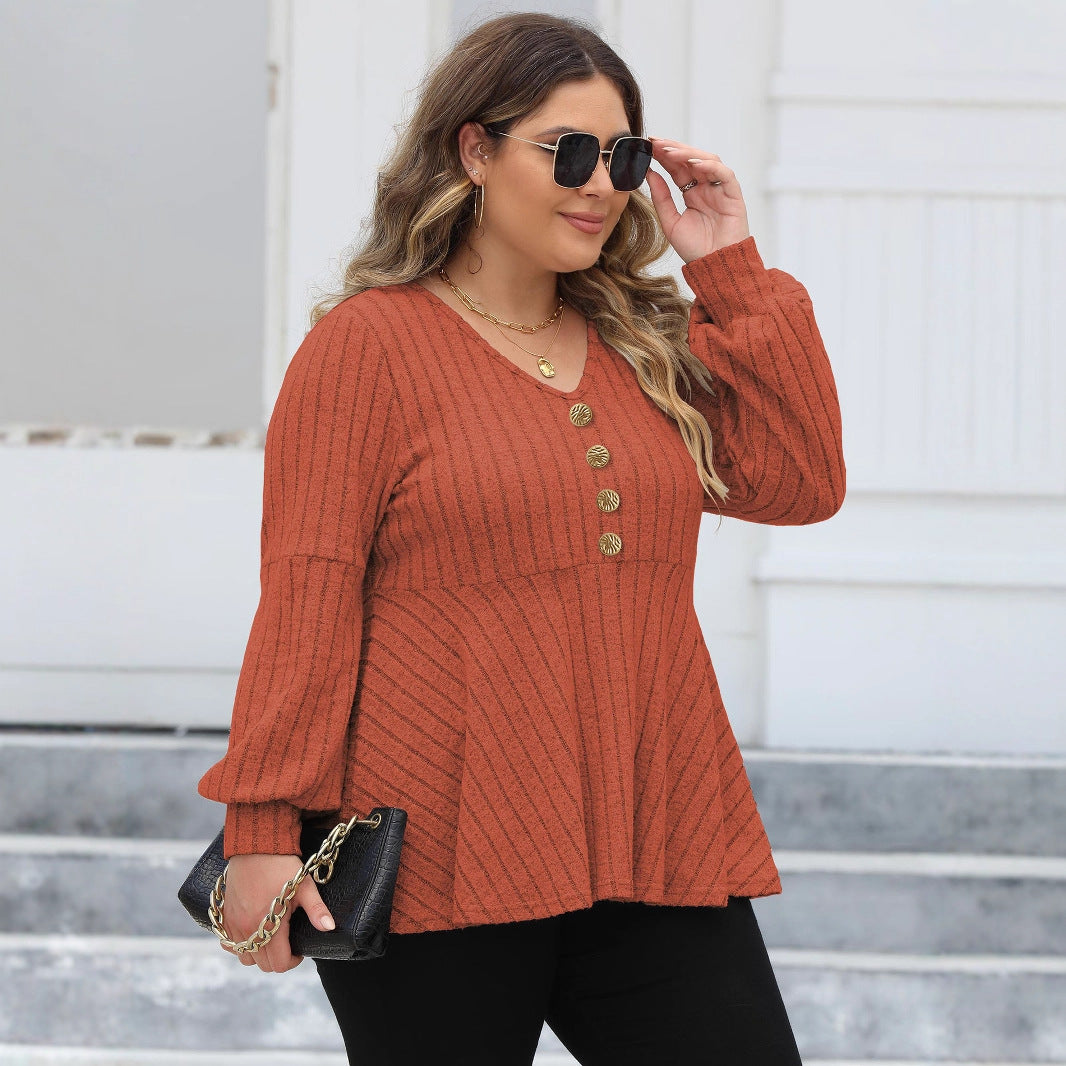 Plus Size Women's Doll Collar Shirt