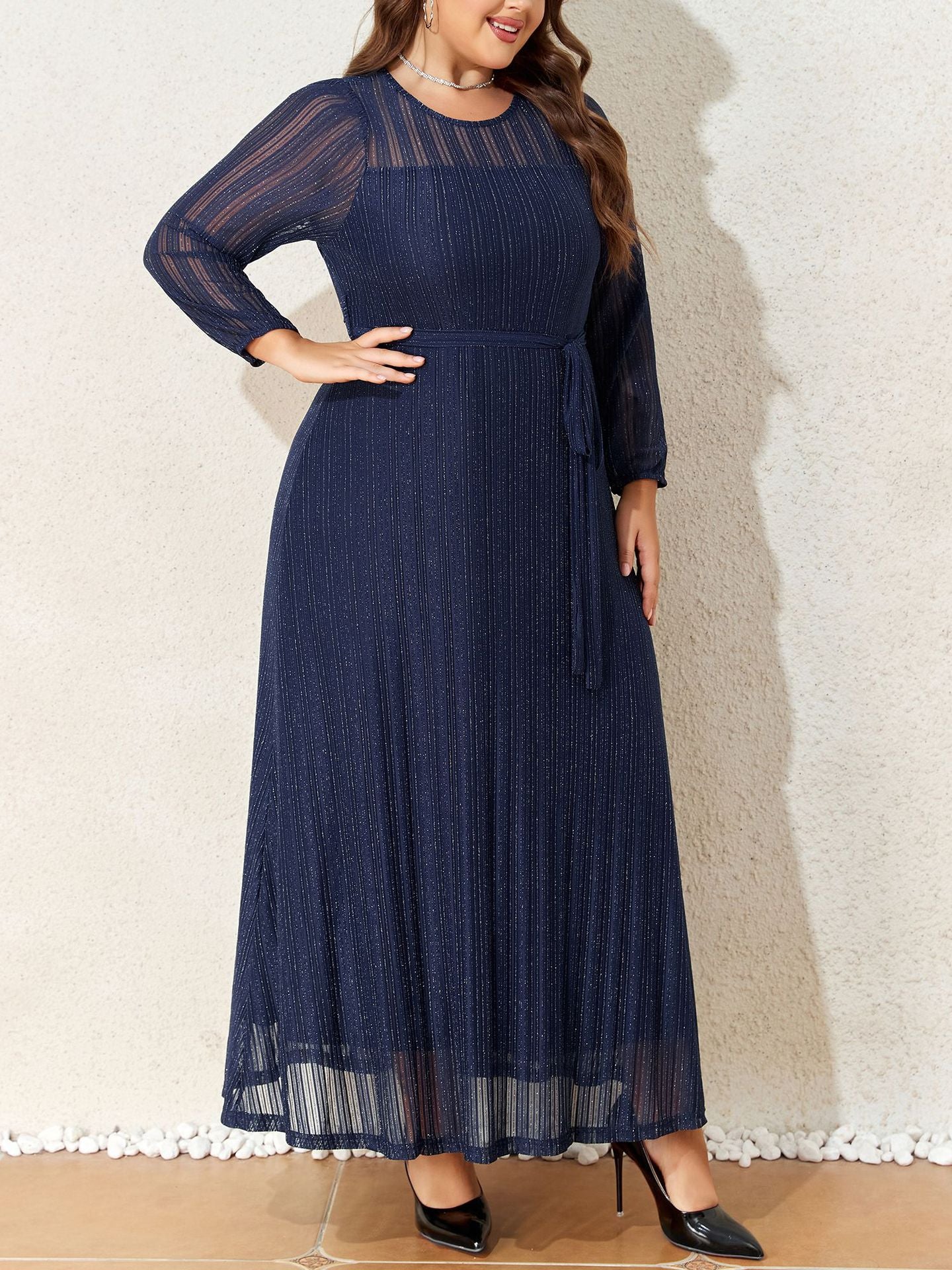 Shiny Elegant Lace-up See-through Plus-size