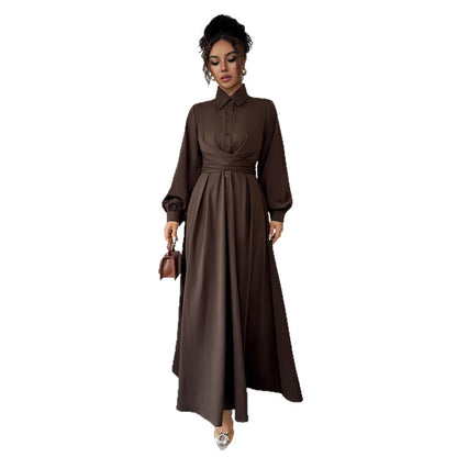 Women's Solid-Color Simple And Stylish Button-Down Long-Sleeve Dress