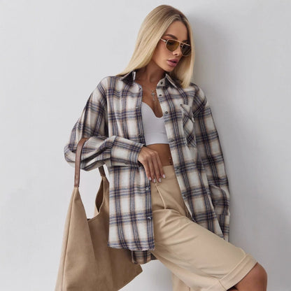 European And American Plaid Tup Cardigan