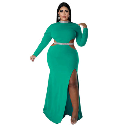 Women's Solid Color Casual Sexy Midriff-baring Slit Dress