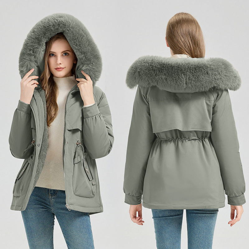 Waist Trimming Short Hooded New Big Fur Collar Coat Women's Clothing