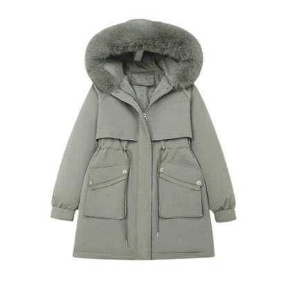 Winter Fur-Lined Hooded Parka Coat Mid-Length Down
