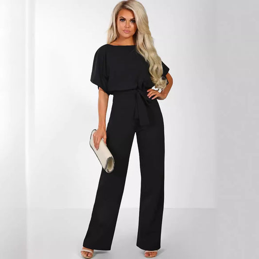 Sexy Women’s Short-Sleeve Straight-Leg Jumpsuit