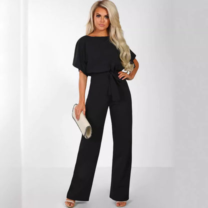 Sexy Women’s Short-Sleeve Straight-Leg Jumpsuit