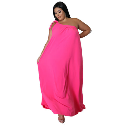 Sleeveless One-shoulder Halter Solid-color Dress Maxi Dress