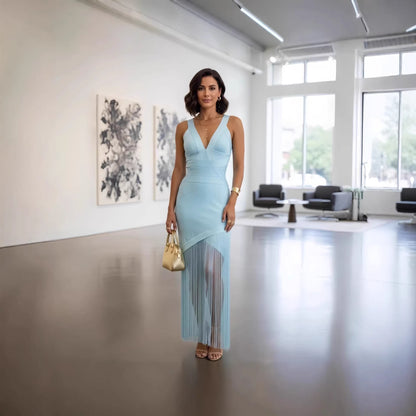 Stitched Tassel Long Bandage Chic Dress