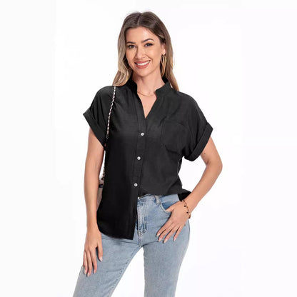 Stand Collar Button Fashion Comfortable Short Sleeve Women's Summer Top