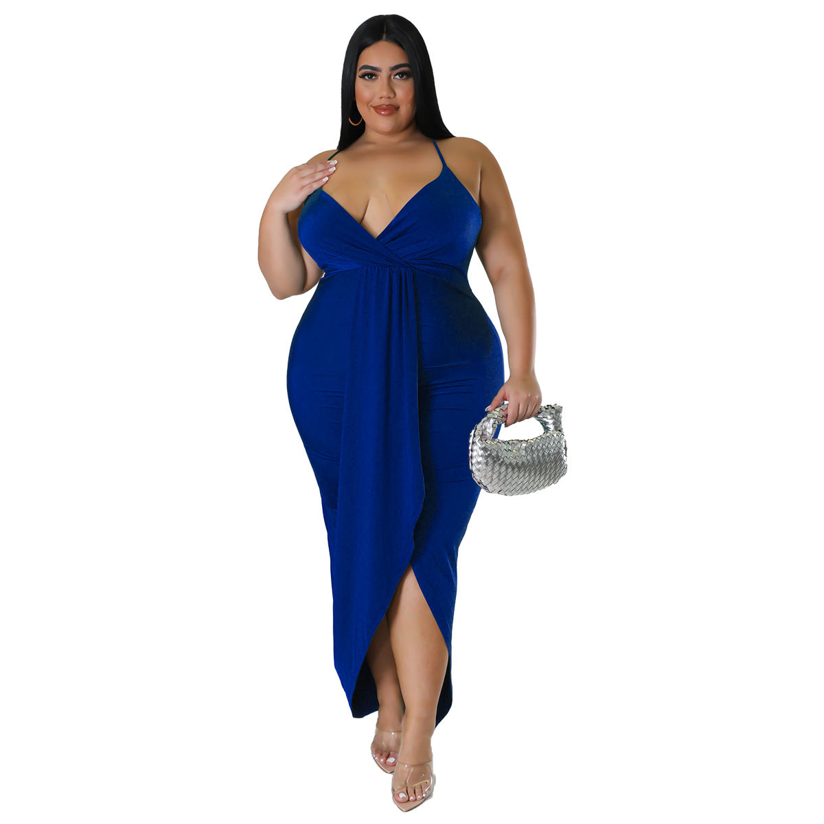 Adjustable-strap Sleeveless V-neck Stretch Dress