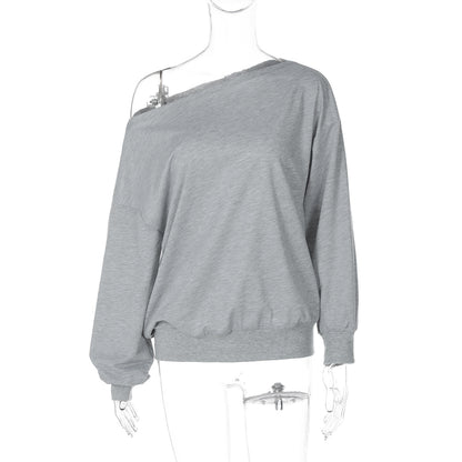 Fashion Casual Loose Waist Diagonal Collar Long Sleeve Sweater