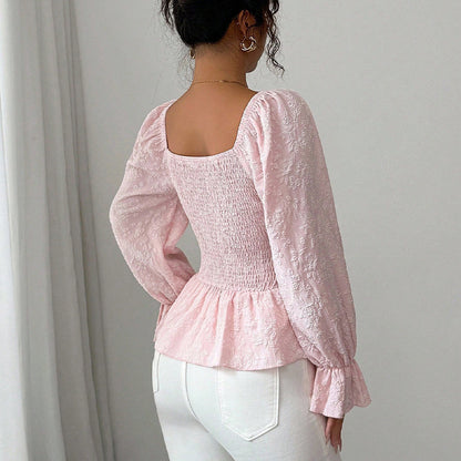 French-style Design New U-neck Tie Long-sleeved Top