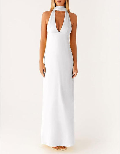 Womens Floral Halterneck Deep V-Neck Backless Bodycon Maxi Dress