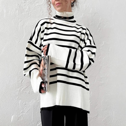 New High-neck Pullover Knit Sweater A Versatile, Relaxed-fit Design