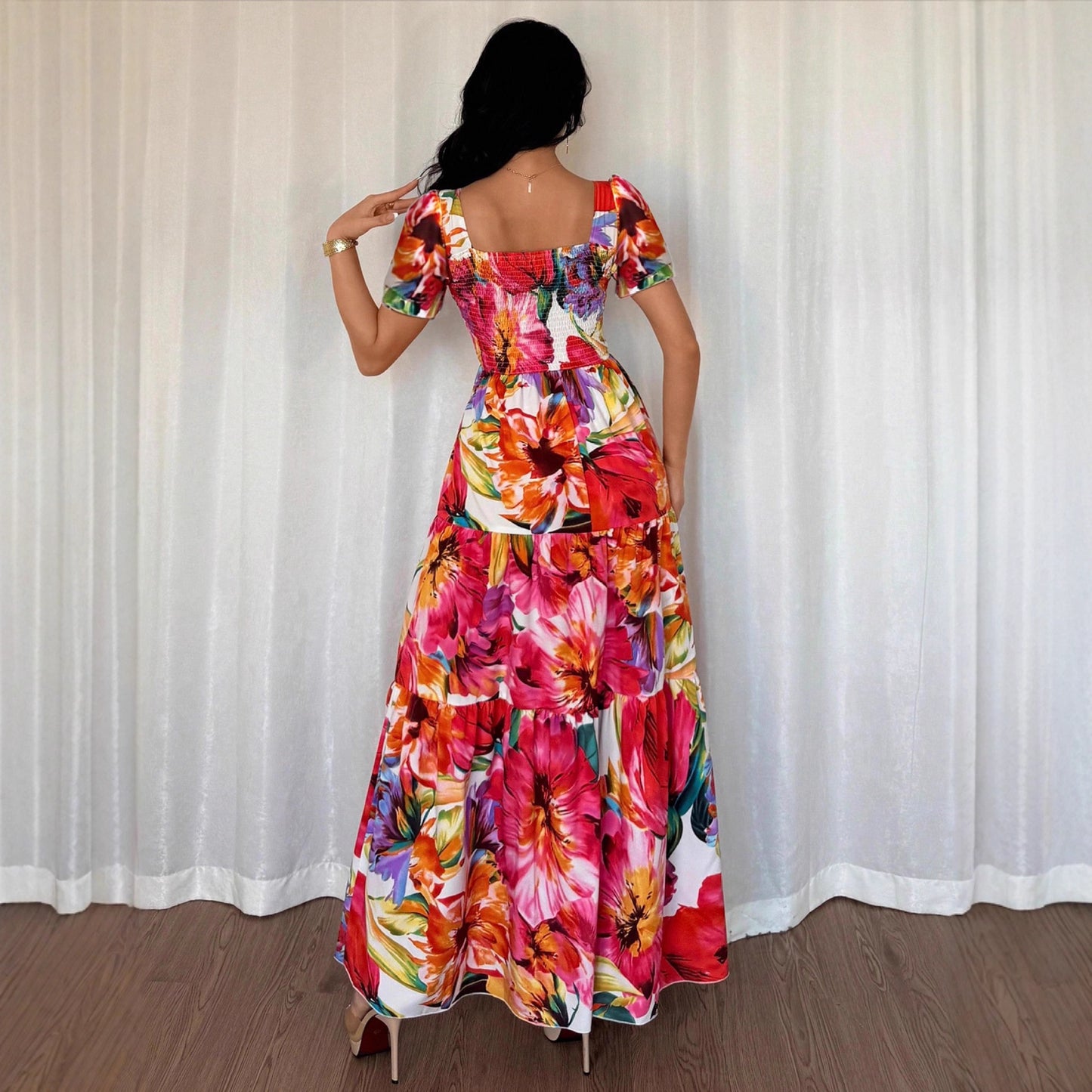 Retro Print Patchwork Long Fashion Festival Date Dress