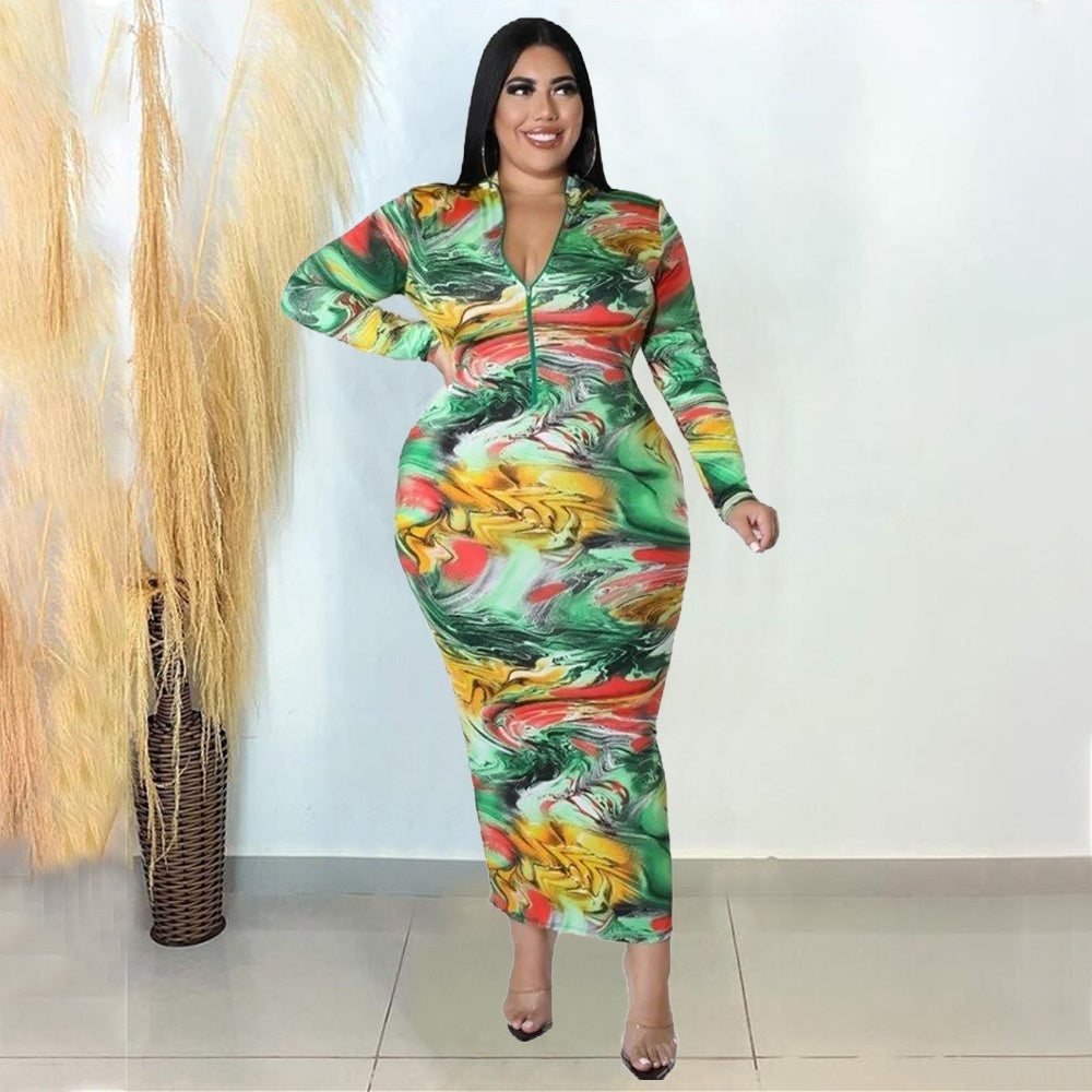 Tight-fitting Sexy Printed Plus-size Dress