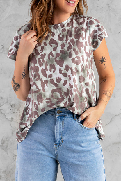 Leopard Print Round Neck Tee