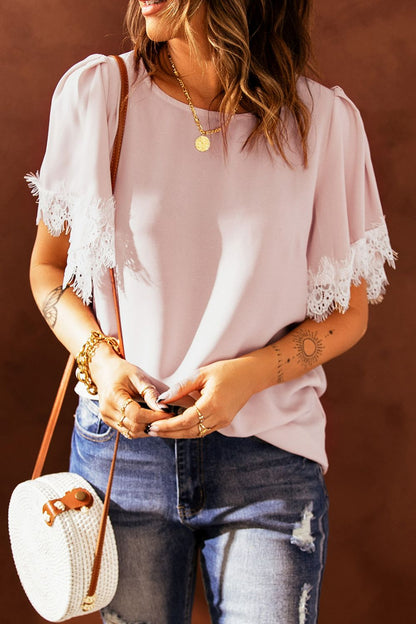 Satin Lace Flutter Sleeve Top