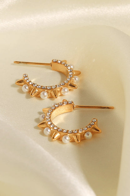Inlaid Rhinestone Faux Pearl Earrings