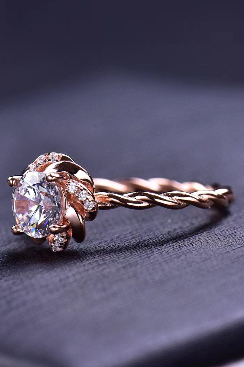 1 Carat Moissanite 18K Rose Gold-Plated Twisted Ring