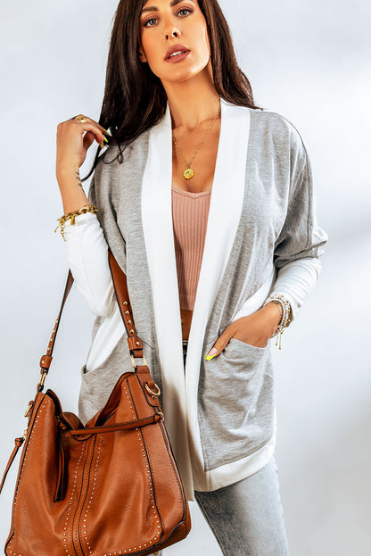 Contrast Open Front Cardigan with Pockets