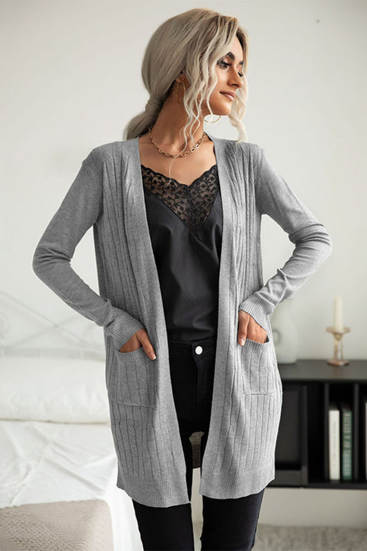 Ribbed Longline Open Front Cardigan