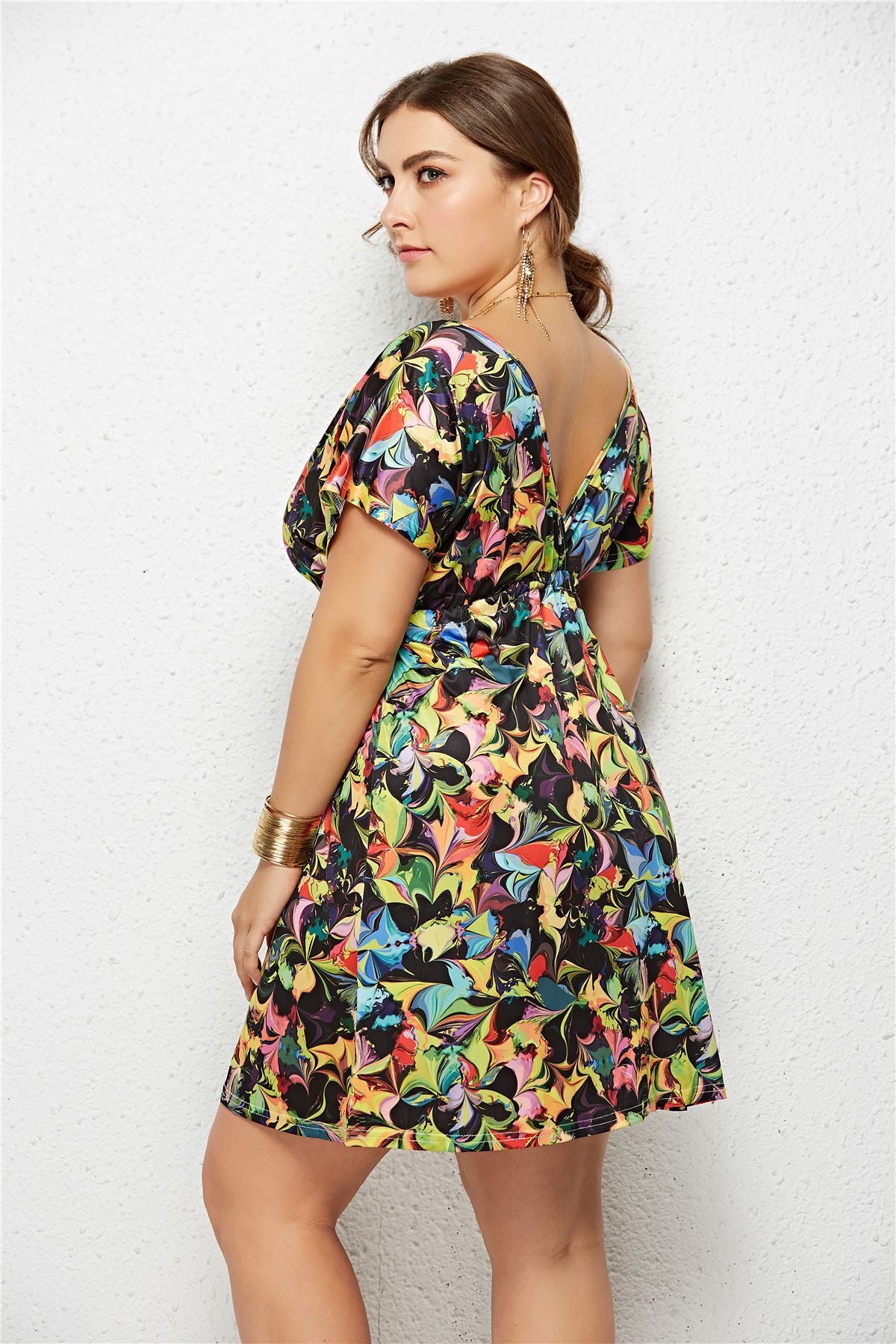 Printed Plunge Plus Size Dress