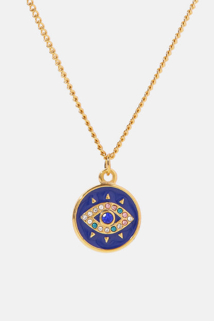 Cubic Zirconia Evil Eye Pendant Chunky Chain Necklace
