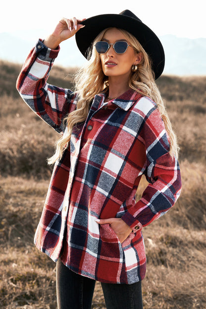 Plaid Dropped Shoulder Pocketed Shirt Jacket