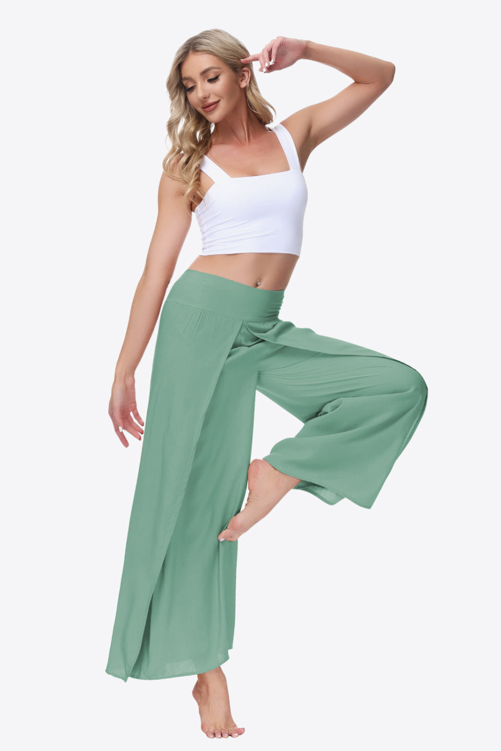 Smocked Split Wide Leg Long Pants