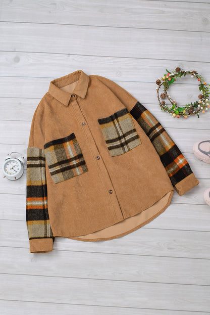 Color Block Corduroy Dropped Shoulder Jacket