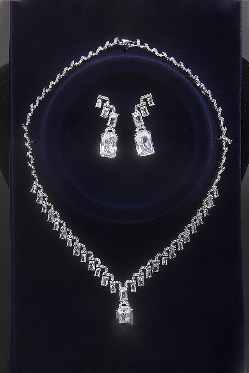 Platinum-Plated Cubic Zirconia Necklace and Drop Earrings Set