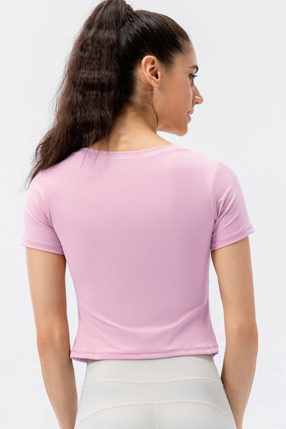 Hem Detail Round Neck Short Sleeve Sports T-Shirt