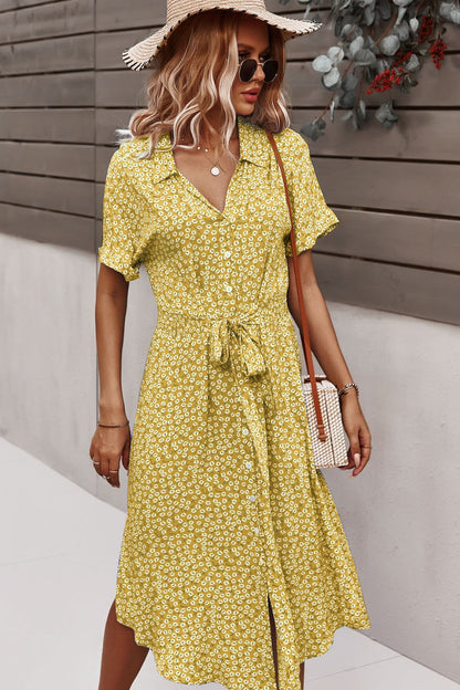 Floral Print Tie Waist Dress