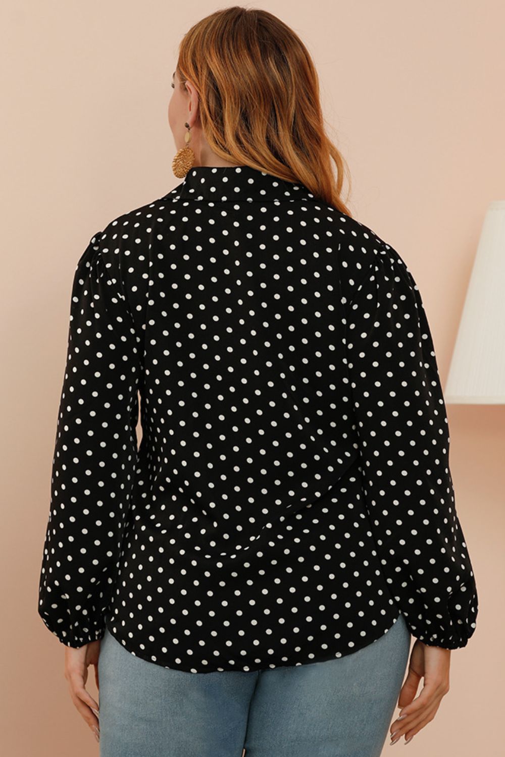 Plus Size Polka Dot Balloon Sleeve Shirt